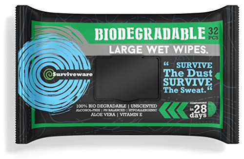 Surviveware Biodegradable Wet Wipes Large Pack – Rinse Free Shower Wipes for Post Workouts, Camping, Backpacking, Outdoors and Hiking