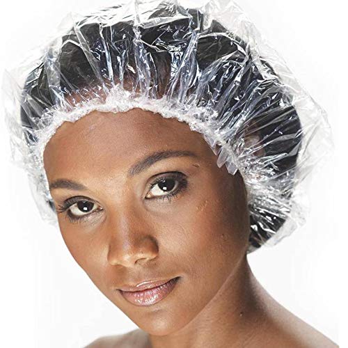 Vextronic Disposable Shower Cap,50 Pcs Larger and Thicker Plastic Waterproof Shower Cap for Women,Individually Wrapped,Women Spa,Home Use, Hotel and Hair Salon, Portable Travel (50Pcs)