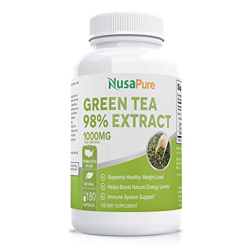 Green Tea Extract 98% 1000mg with EGCG 180 Capsules (Non-GMO & Gluten Free) Max Potency for Weight Loss & Metabolism Boost – Natural Caffeine for Gentle Energy