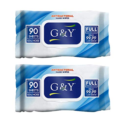 G&Y Antibacterial Hand Wipes -2 Pack (90 Count of wipes per pack)