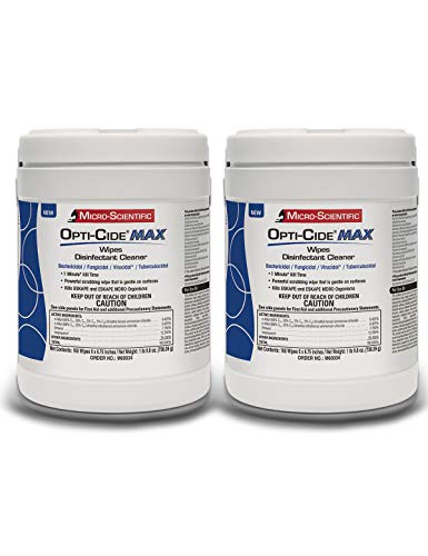 Micro-Scientific Opti-Cide Max Disinfecting Wipes (2 Pack) – 320 Wipes – Medical Grade Disinfectant Cleaner