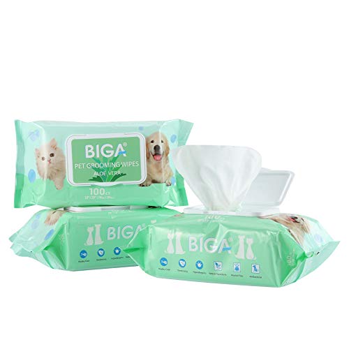 Deodorizing Hypoallergenic Pet Wipes with Fragrance Free Natural Organic for Cleaning Face Butt Eyes Ears Paws Teeth 100ct per Pack