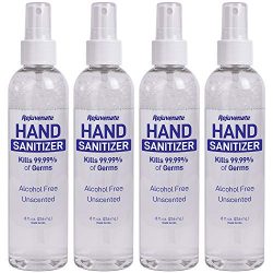 Rejuvenate Advanced Hand Sanitizer Kills 99.99% of Germs Spray Mist Alcohol Free Unscented Made in USA (8oz x 4 Pack)