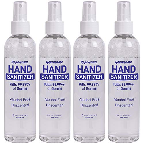 Rejuvenate Advanced Hand Sanitizer Kills 99.99% of Germs Spray Mist Alcohol Free Unscented Made in USA (8oz x 4 Pack)
