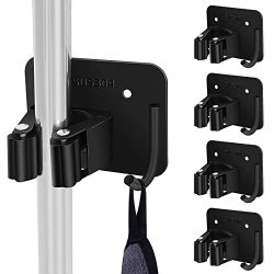 Broom Holder Wall Mount, Screw Drilling & No Drill Sturdy Heavy Duty Stainless Steel Wall Mounted, Broom Organizer Wall Mount with Hooks Hanger, Wall Holder for Bathroom, Garage, Kitchen, Garden