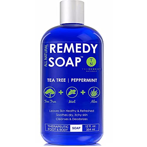 Remedy Soap Tea Tree Oil Body Wash | Helps Body Odor, Athlete’s Foot, Jock Itch, Ringworm, Yeast Infections, Skin Irritations | Shower Gel for Women/Men | 100% Natural Tea Tree, Mint & Aloe Skin Cleanser (12 oz)