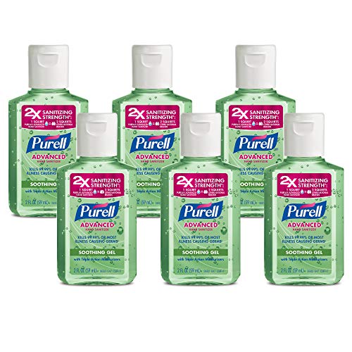 Purell Advanced Hand Sanitizer Soothing Gel, Fresh Scent, with Aloe and Vitamin E – 2 fl oz Travel Size Flip Cap Bottle (Pack of 6) – 3156-04-EC
