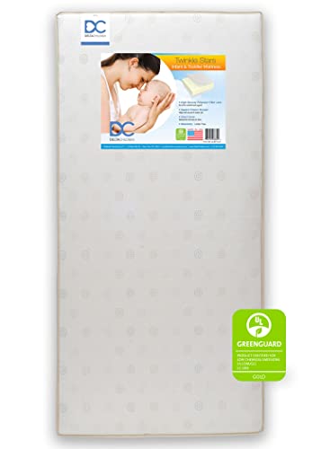 Delta Children Twinkle Stars Dual Sided – Premium Sustainably Sourced Fiber Core Crib and Toddler Mattress – Waterproof – GREENGUARD Gold Certified (Non-Toxic) – 7 Year Warranty – Made in USA