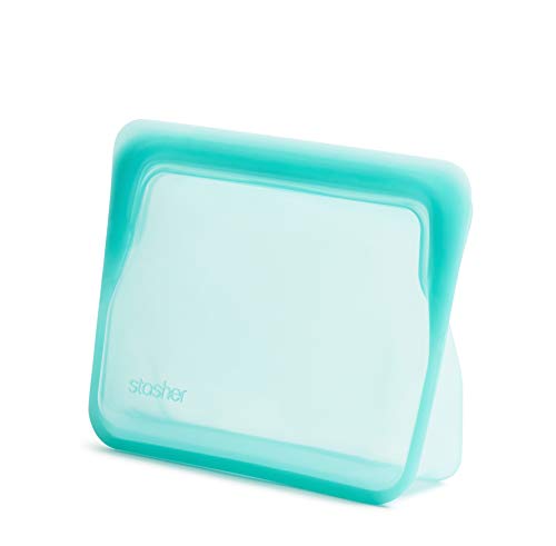 Stasher Silicone Reusable Storage Bag, Stand-Up Mini (Aqua) | Food Meal Prep Storage Container | Lunch, Travel, Makeup, Gym Bag | Freezer, Oven, Microwave, Dishwasher Safe, Leakproof