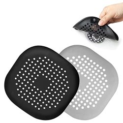 2 Packs Square Drain Cover for Shower – Silicone Shower Hair Drain Catcher with 4 Suction Cup, Durable and Not Easily Deformed Shower Hair Catcher for Tub, Kitchen and Bathroom