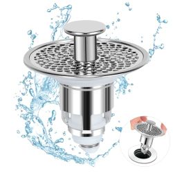 NileHome Bathroom Sink Stopper Anti Clog Pop Up Drain Stopper Vanity Vessel Sink with Strainer Basket Hair Catcher Launcher Spring Core Applicable to 34-37mm Caliber Sink Drain,Silver