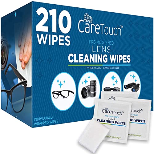 Care Touch Glasses Cleaner Lens Wipes for Eyeglasses – Individually Wrapped Eye Glass Clean Wipes – Eye Glasses Lens Cleaner – Eyeglass Cleaner, Lens Cleaner, Optical Screen Cleaner Wipes, 210 Ct