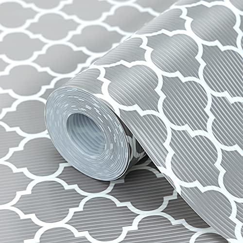 Moretoes Shelf Liners for Kitchen Cabinets, Non-Adhesive 17.5 Inch x 25 Feet Non Slip Durable and Strong Drawer Liner Roll for Wire Shelf Cupboard Dresser Closet (White Rhombus Gray Bottom)