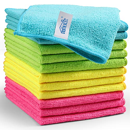 HOMEXCEL Microfiber Cleaning Cloth,12 Pack Cleaning Rag,Cleaning Towels with 4 Color Assorted,11.5″X11.5″(Green/Blue/Yellow/Pink)