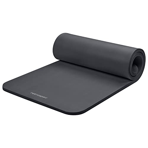Retrospec Solana Yoga Mat 1″ Thick w/Nylon Strap for Men & Women – Non Slip Exercise Mat for Home Yoga, Pilates, Stretching, Floor & Fitness Workouts – Graphite