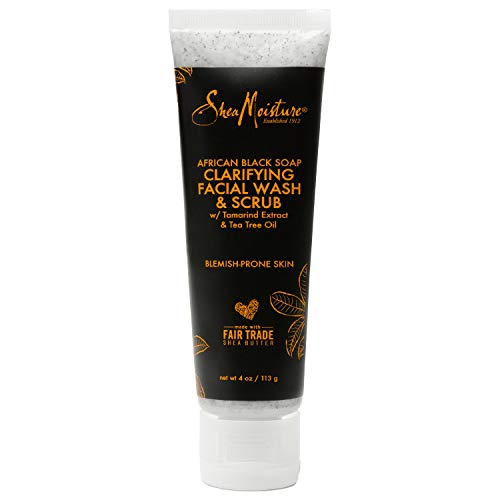 Sheamoisture Exfoliating Facial Wash and Scrub for Blemish Prone Skin African Black Soap to Clarify Skin 4 oz