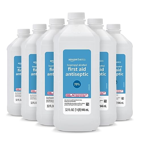 Amazon Basics 70% Isopropyl Alcohol First Aid Antiseptic for Treatment of Minor Cuts and Scrapes, Unscented, 32 Fl Oz (Pack of 6) (Previously Solimo)
