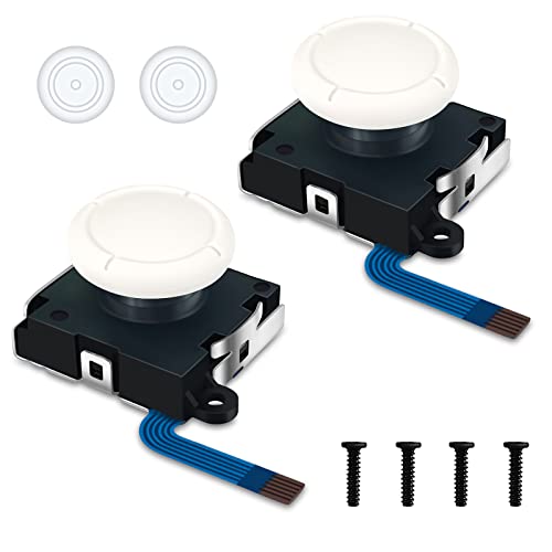 BRHE 3D Analog Joystick Replacement Left/Right Repair Kit Thumb Sticks Sensor with 4 “Y” Screws for Switch Controller NS Lite Console – 2 Pack (White)