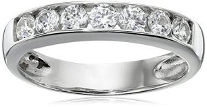 Amazon Collection Sterling Silver Platinum Plated Infinite Elements Cubic Zirconia Round Channel Band Ring, Size 6