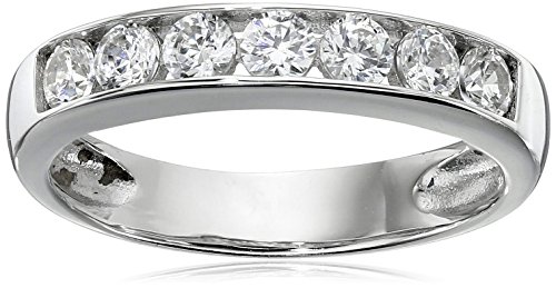 Amazon Collection Sterling Silver Platinum Plated Infinite Elements Cubic Zirconia Round Channel Band Ring, Size 6