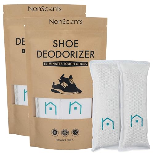 NonScents Shoe Deodorizer Bag – 2 Pack (4-Units) Odor Eliminator, Air Freshener, Smell Absorber, Scent Remover for Shoes, Gym Bags, Soccer Cleats, Closets, Pet Area, Reusable – Shoe Deodorant