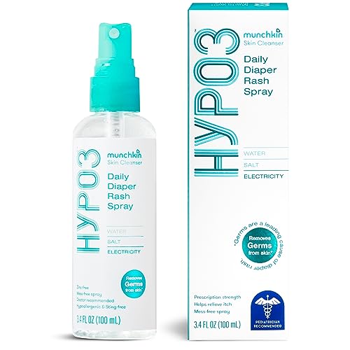 Munchkin® HYP03™ No Rub Daily Diaper Rash Spray with Hypochlorous, Award Winning, Removes Rash Causing Germs, Easy Application vs. Messy Creams, 100% Natural, 600 Sprays