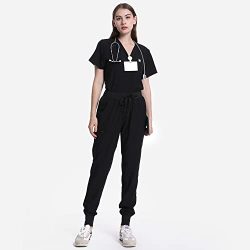 Uniforms World Scrubs for Women Set – Stretch Scrub Top & Pants with 8 Pockets, Yoga Waistband, Anti Wrinkle, Slim Fit