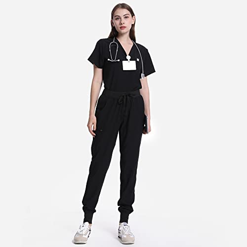 Uniforms World Scrubs for Women Set – Stretch Scrub Top & Pants with 8 Pockets, Yoga Waistband, Anti Wrinkle, Slim Fit
