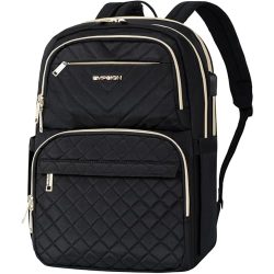 EMPSIGN Laptop Backpack Purse for Women and Men with USB Charging Port, 15.6 Inch Travel Water Resistant Quilted Backpack, High-Capacity 30L Work Business Computer Backpack, Quilted Black