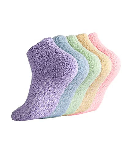 Breslatte Non Slip Socks Hospital Socks with Grips for Women Grip Socks for Women Fluffy Socks with Grips for Women 5 pairs Warm Socks Lightcolor
