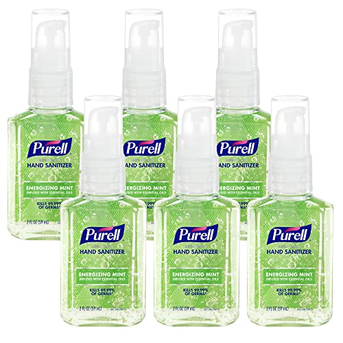 Purell Advanced Hand Sanitizer Gel Infused with Essential Oils, Energizing Mint, 2 fl oz Travel-Size Pump Bottle (Pack of 6) – 3907-04-EC