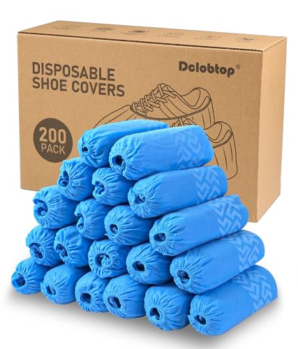 Dclobtop 200 Pack Disposable Shoe Covers,Larger Size Shoe Booties Disposable Non Slip, Blue Shoe Covers for Indoors – Floor and Carpet Protectors Shoe Coverings, One Size Fits Most