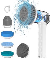 Electric Scrubber Brush with 4000mAh Battery, Power Scrubber with Led Display & 2 Adjustable Speeds, Scrubber Machine for Cleaning Bathroom Kitchen Sink with 5 Replacement Heads byHsicily