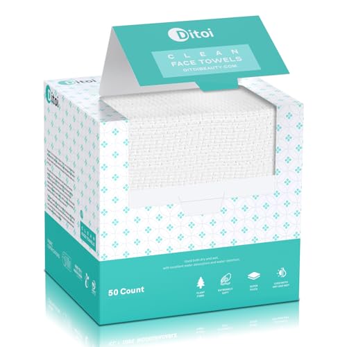 Ditoi Disposable Face Towels, Daily Facial Tissues, Super Soft and Thick Face Towels XL, Makeup Remover Dry Wipes, Facial Clean Cloths for Sensitive Skin, 10″×12″ 50 Count (1 Pack)