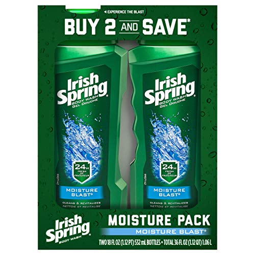 Irish Spring Moisturizing Men’s Body Wash Shower Gel, Moisture Blast – 18 Fluid Ounce (2 Pack)