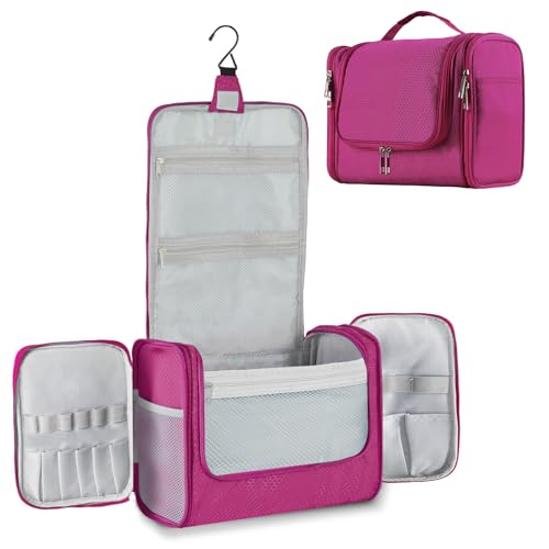 Buruis Large Capacity Waterproof Toiletry Bag for Women, Hanging Toiletry Organizer, 11″x 6.2″x 8.8″, Fushcia