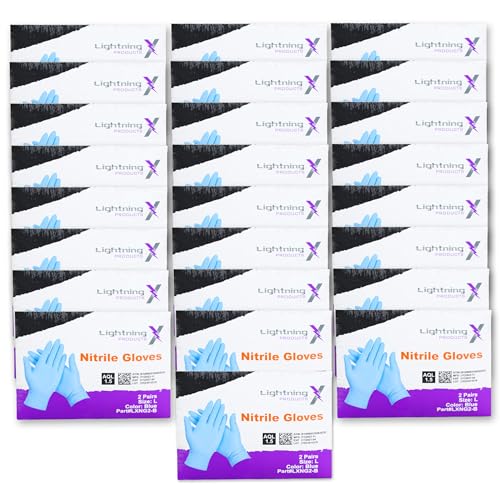 Lightning X Blue Nitrile Glove Pairs, Individually Packed, 100 Gloves, 50 Pairs, 25 Carded Packs of 2 Pairs – Large