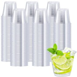 Lamosi 9 oz Clear Plastic Cups, 300 Pack Disposable Cocktail Cups, Plastic Cups for Party & Wedding, PET Clear Cups for Iced Coffee,Frozed Cocktails, Cold Drinks