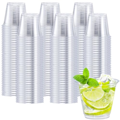 Lamosi 9 oz Clear Plastic Cups, 300 Pack Disposable Cocktail Cups, Plastic Cups for Party & Wedding, PET Clear Cups for Iced Coffee,Frozed Cocktails, Cold Drinks