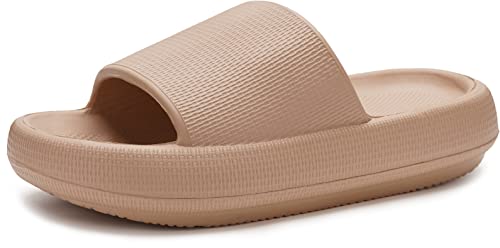 WHITIN Pillow Slides for Women Non Slip Cushioning Slippers Size 7.5 8.5 Drying Sandals Sandalias para Mujer Shower Comfortable Soft Brown 39-40
