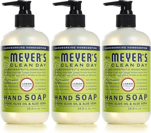 Mrs. Meyer’s Clean Day Liquid Hand Soap, Cruelty-Free, and Biodegradable Hand Wash Made with Essential Oils, Lemon Verbena Scent, 12.5 Oz (Pack of 3)
