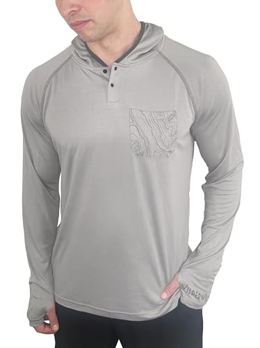 WilderWild Mens Lightweight Hoodie, MTB Jersey Mens | Bamboo Rayon Hoodie Long Sleeve Sun Shirts for Men | Mens Sun Hoodie Grey