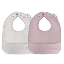 Bleu La La Silicone Free Vegan Leather Buttery Soft Bibs with Pocket for Infants and Babies