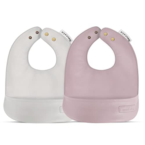 Bleu La La Silicone Free Vegan Leather Buttery Soft Bibs with Pocket for Infants and Babies