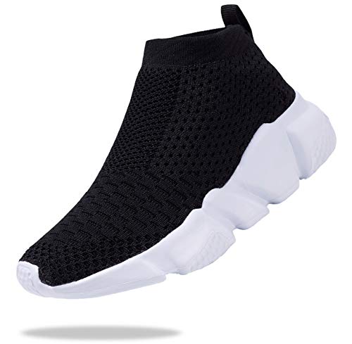 Santiro Kids Sneakers Boys Girls Lightweight Breathable Slip On Knit Sock Walking Shoes Black 3 M US