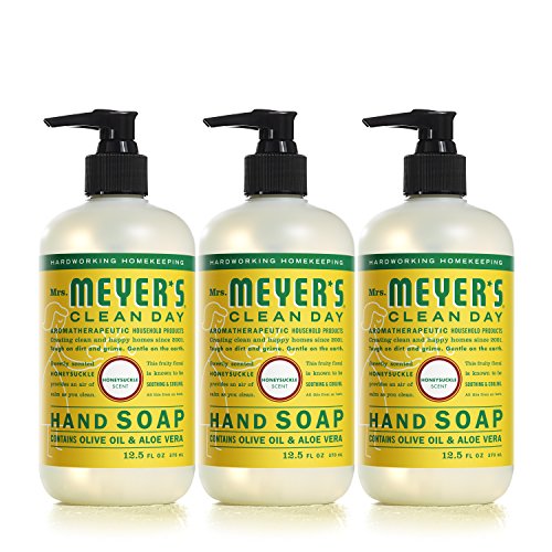 MRS. MEYER’S CLEAN DAY Hand Soap, Made with Essential Oils, Biodegradable Formula, Honeysuckle, 12.5 fl. oz – Pack of 3