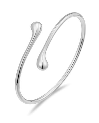 Ladies Bracelet Silver, Solid S925 Sterling Silver Adjustable Open Bracelet for Women, Trendy Silver Bracelet Jewelry Gift for She (Drop)