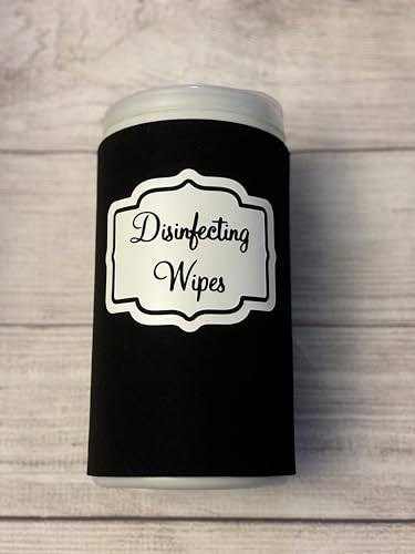 Handmade Disinfecting Wipe Cover Elegant Black Label and White Font (Large, Black)