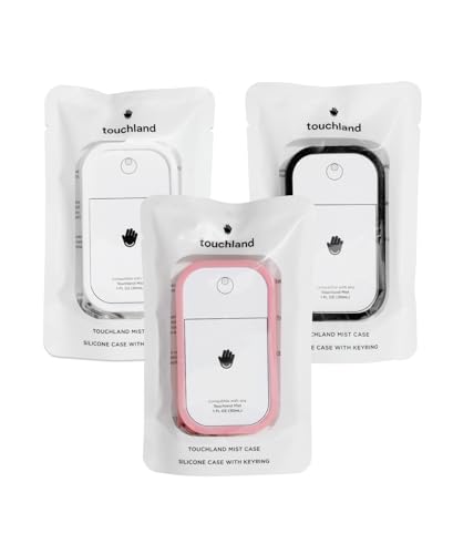 Touchland Mist Case 3-PACK (White, Pink, Black), Protective and Stylish Hand Sanitizer Spray Accessories, Silicone Cases with Keyring