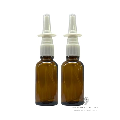 ADVANCED ASCENT Amber Glass 1 oz Nasal Sprayer! EMPTY, Refillable, Travel Sized, Quality Glass for Saline Applications! (2 Pack)